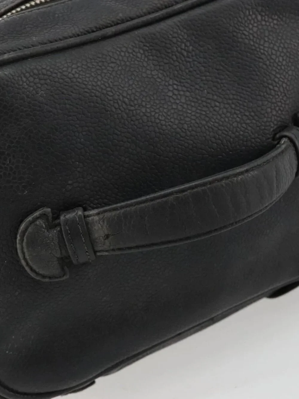 CHANEL Vanity Hand Bag Grained Calf Skin Black Gold CC Auth gh2069